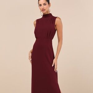 Lulus Classic Elegance Plum Chiffon Sleeveless Mock Neck Maxi Dress Red - Size M